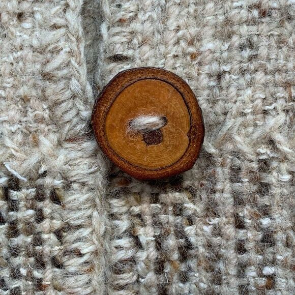 Vintage Shepherds Harvest Knit Wool Cardigan Sweater Oatmeal Fringe Scarf - Picture 9 of 10